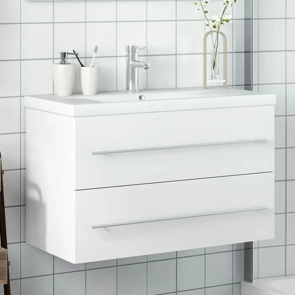 Kupaonski ormarić s ugrađenim Lavabo - Umivaonikom bijeli - Bijela 80 x 38.5 x 48 cm 1 Sa slavinom