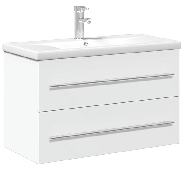 Kupaonski ormarić s ugrađenim Lavabo - Umivaonikom bijeli - Bijela 80 x 38.5 x 48 cm 1 Sa slavinom