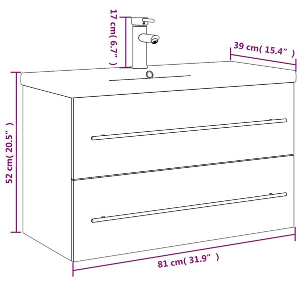 Kupaonski ormarić s ugrađenim Lavabo - Umivaonikom bijeli - Bijela 80 x 38.5 x 48 cm 1 Sa slavinom