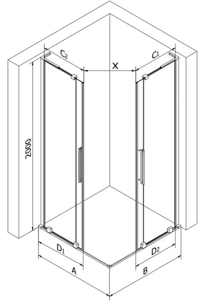 Mexen Velar L Duo klizni tuš kabina 100 x 90 cm, prozirna, crna - 871-100-090-02-03-70