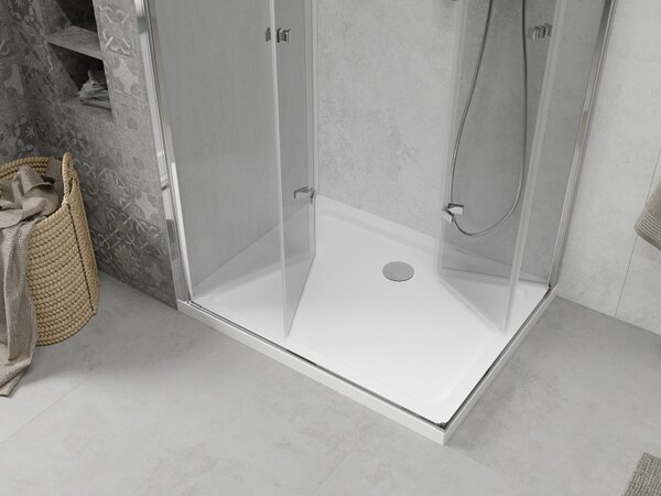 Mexen Lima Duo sklopiva tuš kabina 80 x 70 cm, prozirna, krom + plitica Flat - 856-080-070-01-02-4010