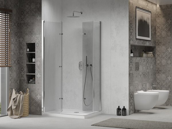 Mexen Lima Duo sklopiva tuš kabina 80 x 70 cm, prozirna, krom + plitica Flat - 856-080-070-01-02-4010