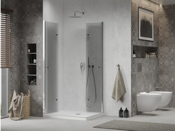 Mexen Lima Duo sklopiva tuš kabina 80 x 70 cm, prozirna, krom + plitica Flat - 856-080-070-01-02-4010