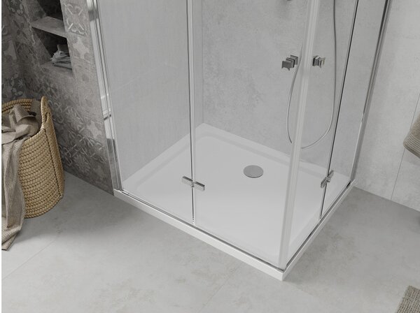 Mexen Lima Duo sklopiva tuš kabina 80 x 70 cm, prozirna, krom + plitica Flat - 856-080-070-01-02-4010