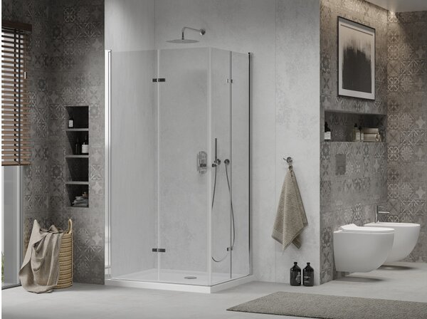 Mexen Lima Duo sklopiva tuš kabina 80 x 70 cm, prozirna, krom + plitica Flat - 856-080-070-01-02-4010