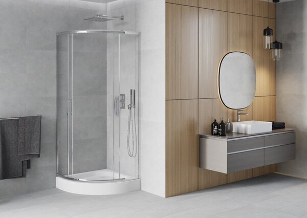 Mexen Rio polukružna tuš kabina 70 x 70 cm, transparentna, krom + plitica, bijela - 863-070-070-01-00-4710