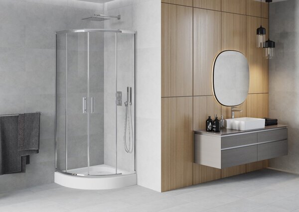 Mexen Rio polukružna tuš kabina 70 x 70 cm, transparentna, krom + plitica, bijela - 863-070-070-01-00-4710
