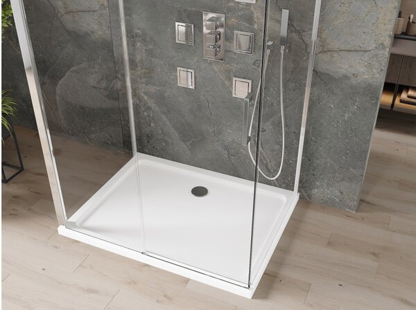 Mexen Omega-3S tuš kabina 3-strana, klizna 100x80 cm, prozirna, krom + plitica Flat - 825-100-080-01-00-3s-4010