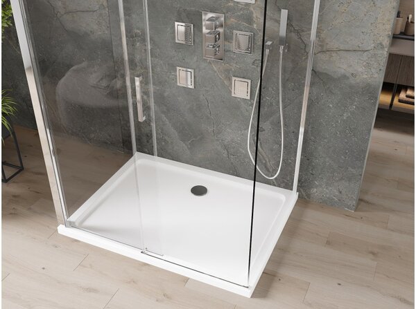 Mexen Omega-3S tuš kabina 3-strana, klizna 100x80 cm, prozirna, krom + plitica Flat - 825-100-080-01-00-3s-4010