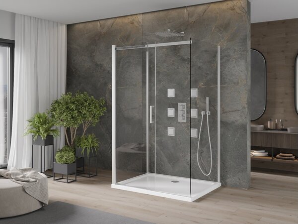 Mexen Omega-3S tuš kabina 3-strana, klizna 100x80 cm, prozirna, krom + plitica Flat - 825-100-080-01-00-3s-4010