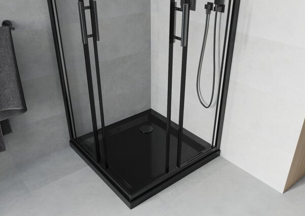 Mexen Rio četvrtasta tuš kabina 80 x 80 cm, prozirna, crna + tuš kada Flat, crna - 860-080-080-70-00-4070B