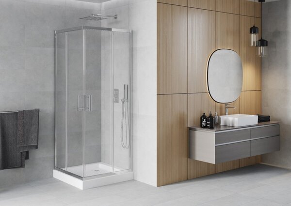 Mexen Rio kvadratna tuš kabina 80 x 80 cm, prozirna, kromirana + tuš kada, bijela - 860-080-080-01-00-4510