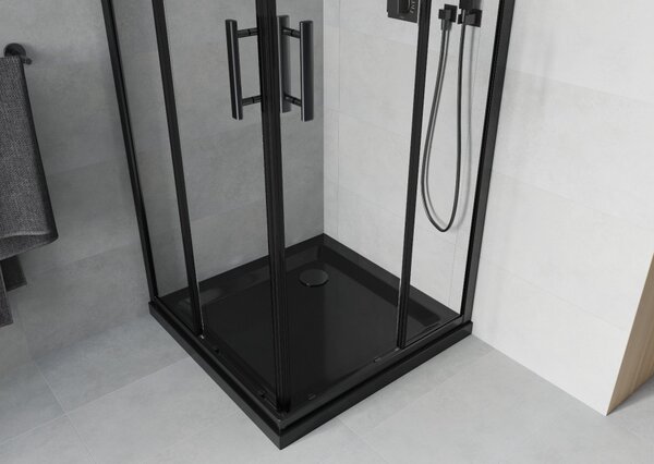 Mexen Rio četvrtasta tuš kabina 80 x 80 cm, prozirna, crna + tuš kada Flat, crna - 860-080-080-70-00-4070B