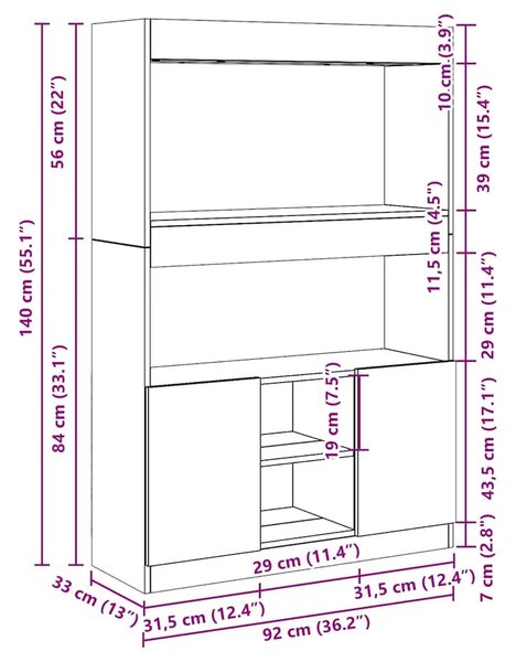 Visoka komoda crna 92 x 33 x 140 cm od konstruiranog drva - Crna 1 140 cm 92 cm