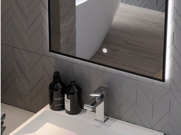 Mexen Erma osvijetljeno kupaonsko ogledalo 50 x 70 cm, LED 6000K, protiv magle, crni okvir - 9814-050-070-611-70