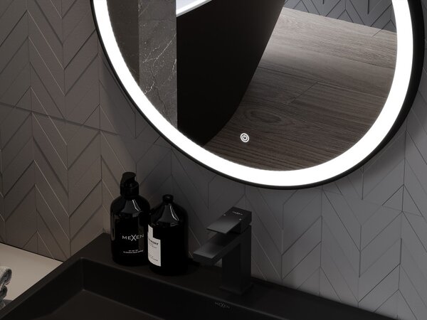 Mexen Esso ogledalo za kupaonicu s pozadinskim osvjetljenjem, okruglo 60 cm, LED 6000K, protiv pare, crni okvir