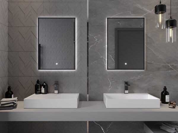 Mexen Erma osvijetljeno kupaonsko ogledalo 50 x 70 cm, LED 6000K, protiv magle, crni okvir - 9814-050-070-611-70