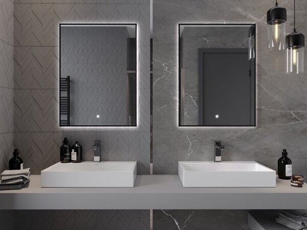 Mexen Erma osvijetljeno kupaonsko ogledalo 60 x 80 cm, LED 6000K, protumagleno, crni okvir - 9814-060-080-611-70