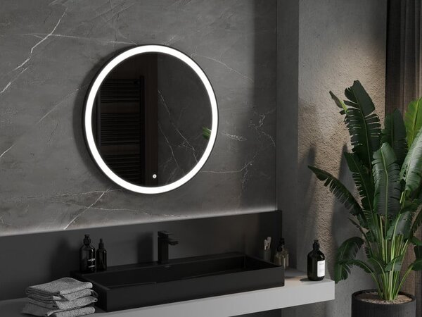 Mexen Esso osvijetljeno okruglo kupaonsko ogledalo, 80 cm, LED 6000K, protiv zamagljivanja, crni okvir - 9825-080-080-611-70