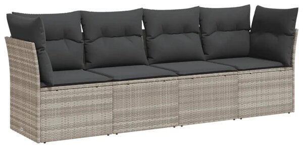 Vrtna garnitura - 4-dijelni set vrtnih sofa s jastucima svijetlosivi poliratan - Svjetlosiva Bez stola 1 Svjetlosiva