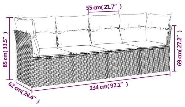 Vrtna garnitura - 4-dijelni set vrtnih sofa s jastucima svijetlosivi poliratan - Svjetlosiva Bez stola 1 Svjetlosiva