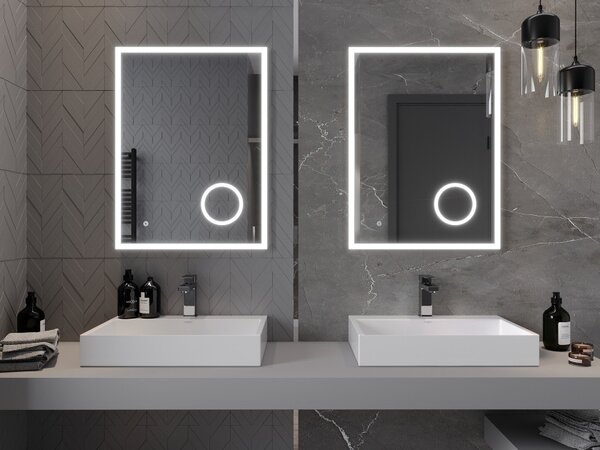 Mexen Kala osvijetljeno kupaonsko ogledalo s kozmetičkim ogledalom 60 x 80 cm, LED 6000K, protiv magljenja