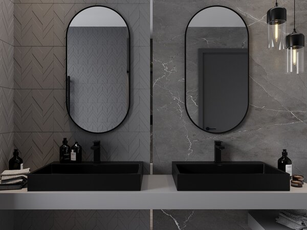 Mexen Loft ovalno kupaonsko ogledalo 100 x 50 cm, crni okvir - 9851-100-050-000-70