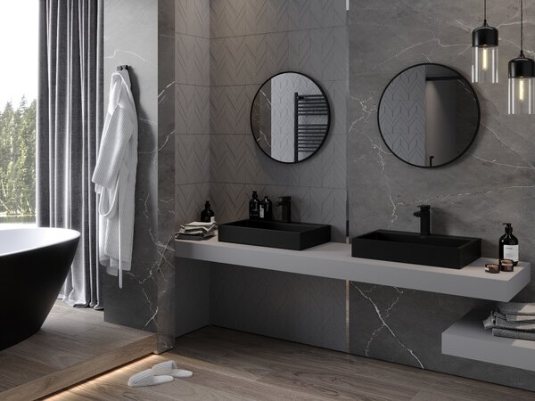 Mexen Loft okruglo ogledalo za kupaonicu 60 cm, crni okvir - 9850-060-060-000-70