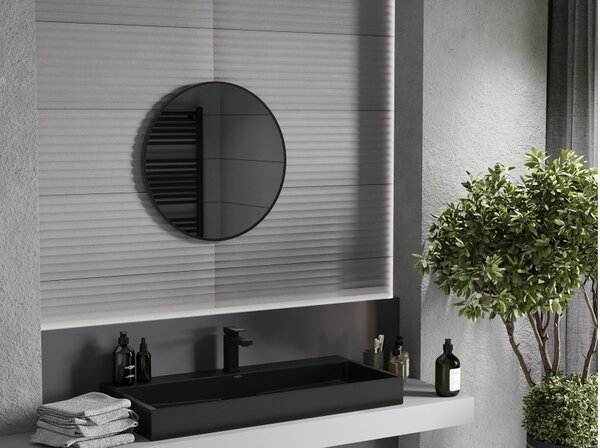 Mexen Loft okruglo ogledalo za kupaonicu 60 cm, crni okvir - 9850-060-060-000-70