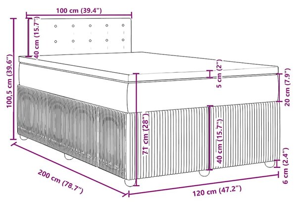 Boxspring - Krevet s oprugama i madracem smeđesivi 120 x 200 cm od tkanine - Sivo-smeđa 120 x 200 cm gumbi Sivo-smeđa