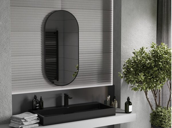Mexen Loft ovalno kupaonsko ogledalo 100 x 50 cm, crni okvir - 9851-100-050-000-70