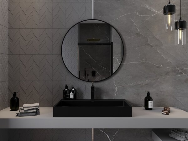 Mexen Loft okruglo ogledalo za kupaonicu 80 cm, crni okvir - 9850-080-080-000-70
