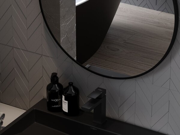 Mexen Loft okruglo ogledalo za kupaonicu 60 cm, crni okvir - 9850-060-060-000-70