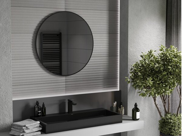 Mexen Loft okruglo ogledalo za kupaonicu 80 cm, crni okvir - 9850-080-080-000-70