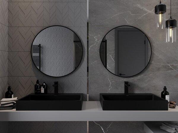 Mexen Loft okruglo ogledalo za kupaonicu 70 cm, crni okvir - 9850-070-070-000-70