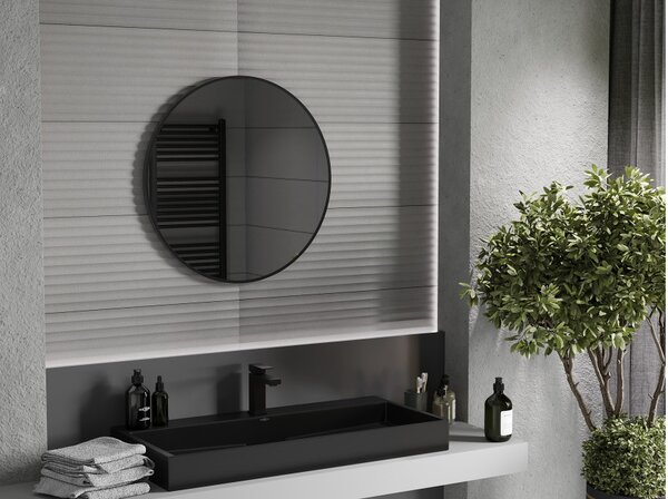 Mexen Loft okruglo ogledalo za kupaonicu 70 cm, crni okvir - 9850-070-070-000-70