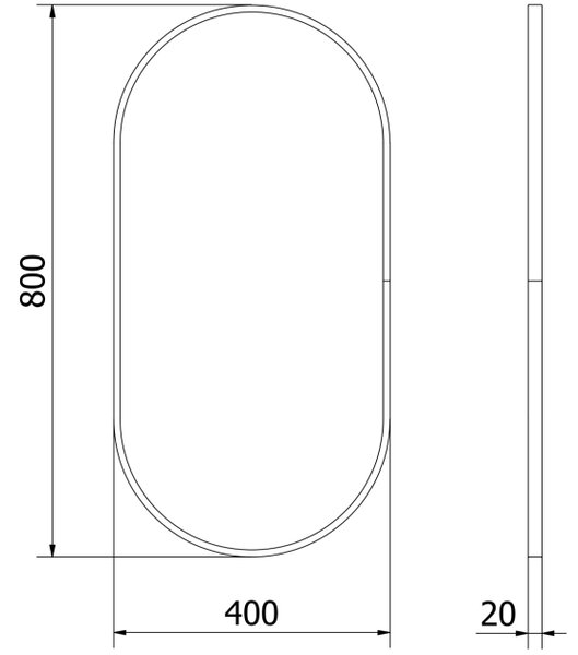 Mexen Loft ovalno kupaonsko ogledalo 80 x 40 cm, crni okvir - 9851-080-040-000-70