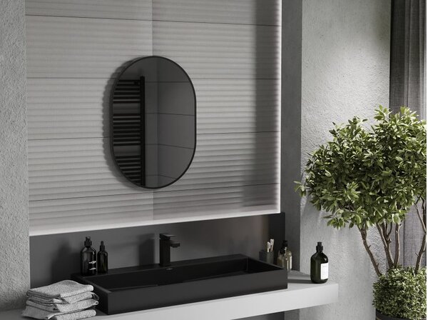 Mexen Loft ovalno kupaonsko ogledalo 70 x 50 cm, crni okvir - 9851-070-050-000-70