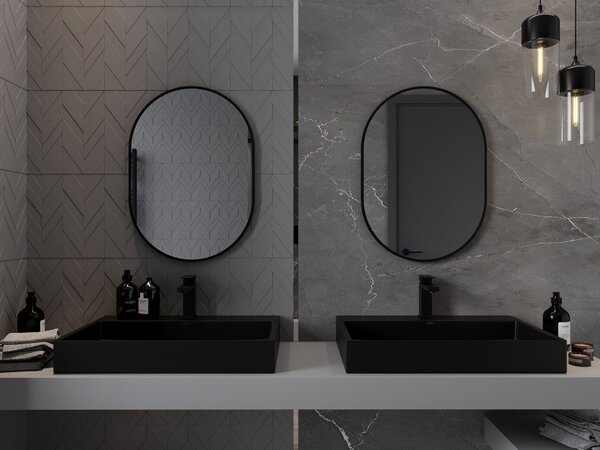 Mexen Loft ovalno kupaonsko ogledalo 70 x 50 cm, crni okvir - 9851-070-050-000-70