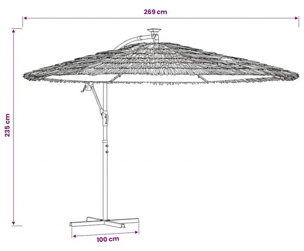 Vrtni suncobran LED s čeličnom šipkom smeđi 269x269x235 cm - 269 x 269 x 235 cm 1 269 x 269 x 235 cm