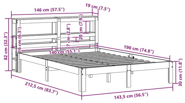 Okvir kreveta s uzglavljem 140 x 190 cm od masivne borovine - Prirodna 140 x 190 cm Prirodna 140 x 190 cm