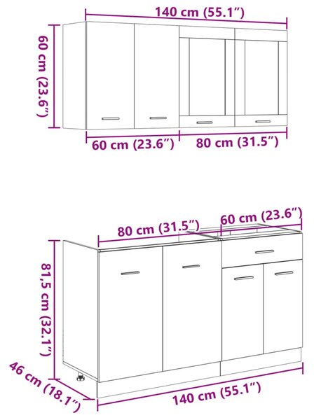 Set kuhinjskih ormarića od 4 dijela Lyon hrast Sonoma inženjersko drvo - sonoma hrast 1 1 Sonoma hrast