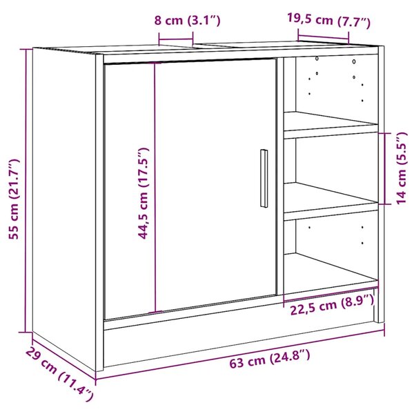 Ormarić za Lavabo - Umivaonik bijeli 63 x 29 x 55 cm konstruirano drvo - Bijela 63 x 29 x 55 cm 1 1