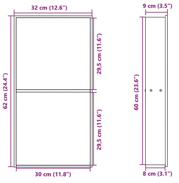 Niša za tuš mat crna 32x62x9 cm nehrđajući čelik - Crna Crna