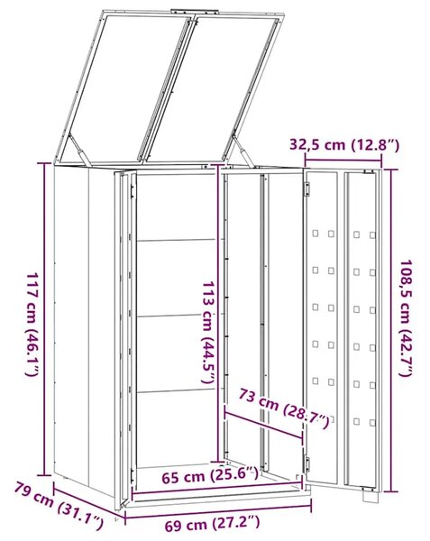 Spremište za jednu kantu za otpad siva 69 x 79 x 117 cm čelično - Siva poklopac s plinskim podizanjem 1 1