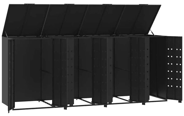 Spremište za 4 kante za otpad crno 276 x 79 x 117 cm čelično - Crna poklopac s plinskim podizanjem 4 1