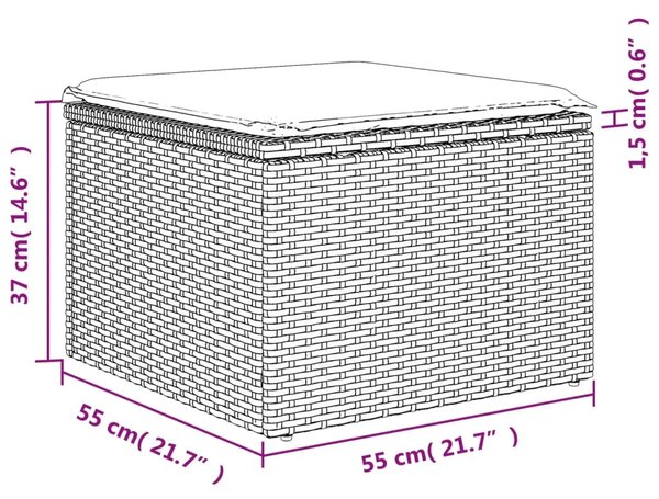 Vrtni tabure s jastukom svijetlosivi 55x55x37 cm od poliratana - Svjetlosiva 1 sa spremištem i torbom Svjetlosiva