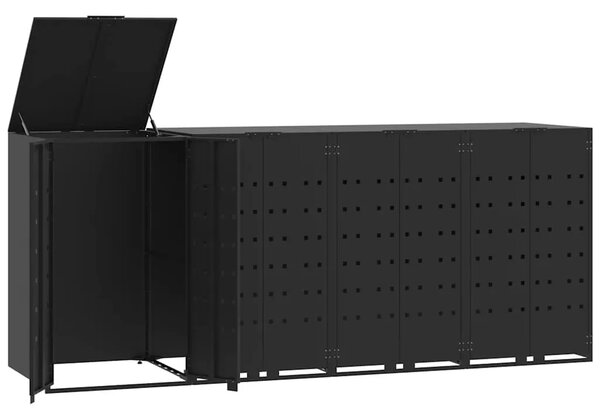 Spremište za 4 kante za otpad crno 276 x 79 x 117 cm čelično - Crna poklopac s plinskim podizanjem 4 1