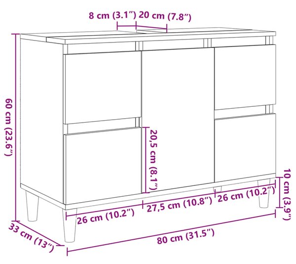 Ormarić za Lavabo - Umivaonik boja hrasta sonome 80 x 33 x 60 cm drveni - sonoma hrast 1 Sonoma hrast