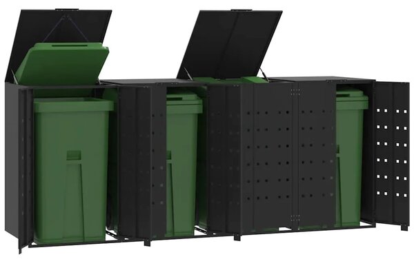 Spremište za 4 kante za otpad crno 276 x 79 x 117 cm čelično - Crna poklopac s plinskim podizanjem 4 1